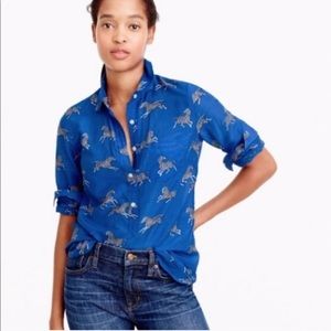 JCrew Cobalt Blue Zebra Popover Shirt